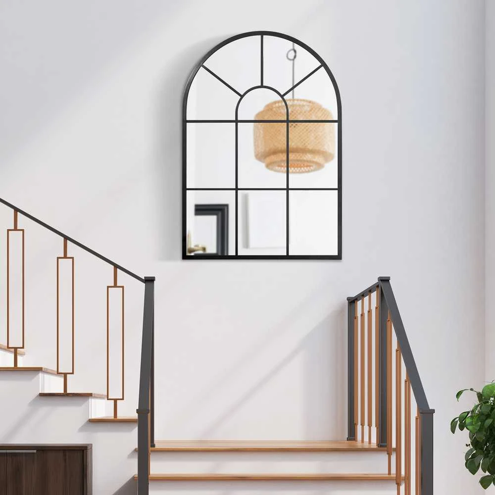 HOMCOM sieninis veidrodis arkiniu lango rėmu 91x60 cm, metalinis rėmas, stiklas, svetainei, miegamajam, valgomajam, koridoriui, juodas