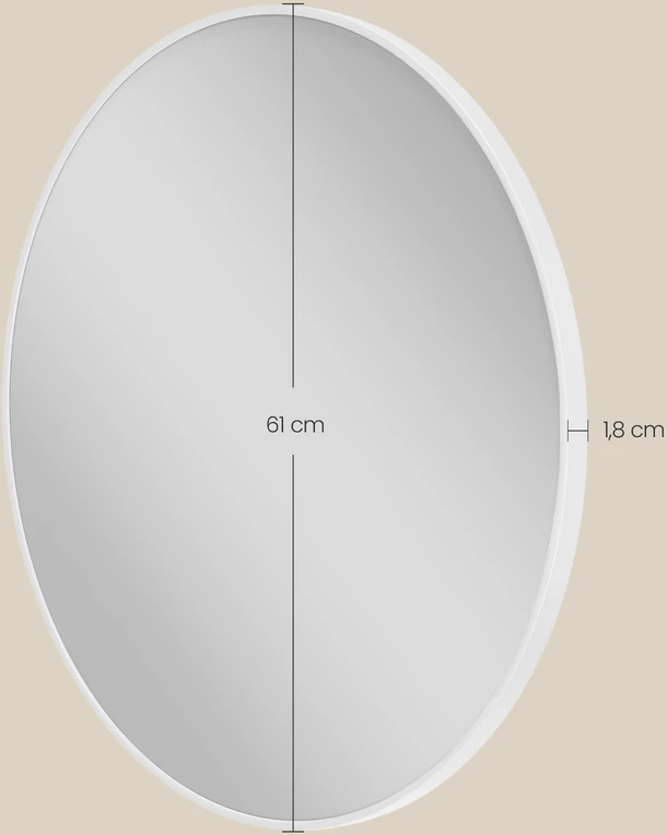Sieninis veidrodis su aliuminio rėmu, matinis baltas, 61 cm