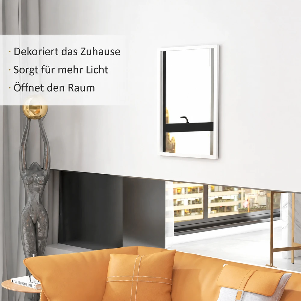 Sieninis veidrodis su MDF rėmu, baltas, 60 × 80 cm