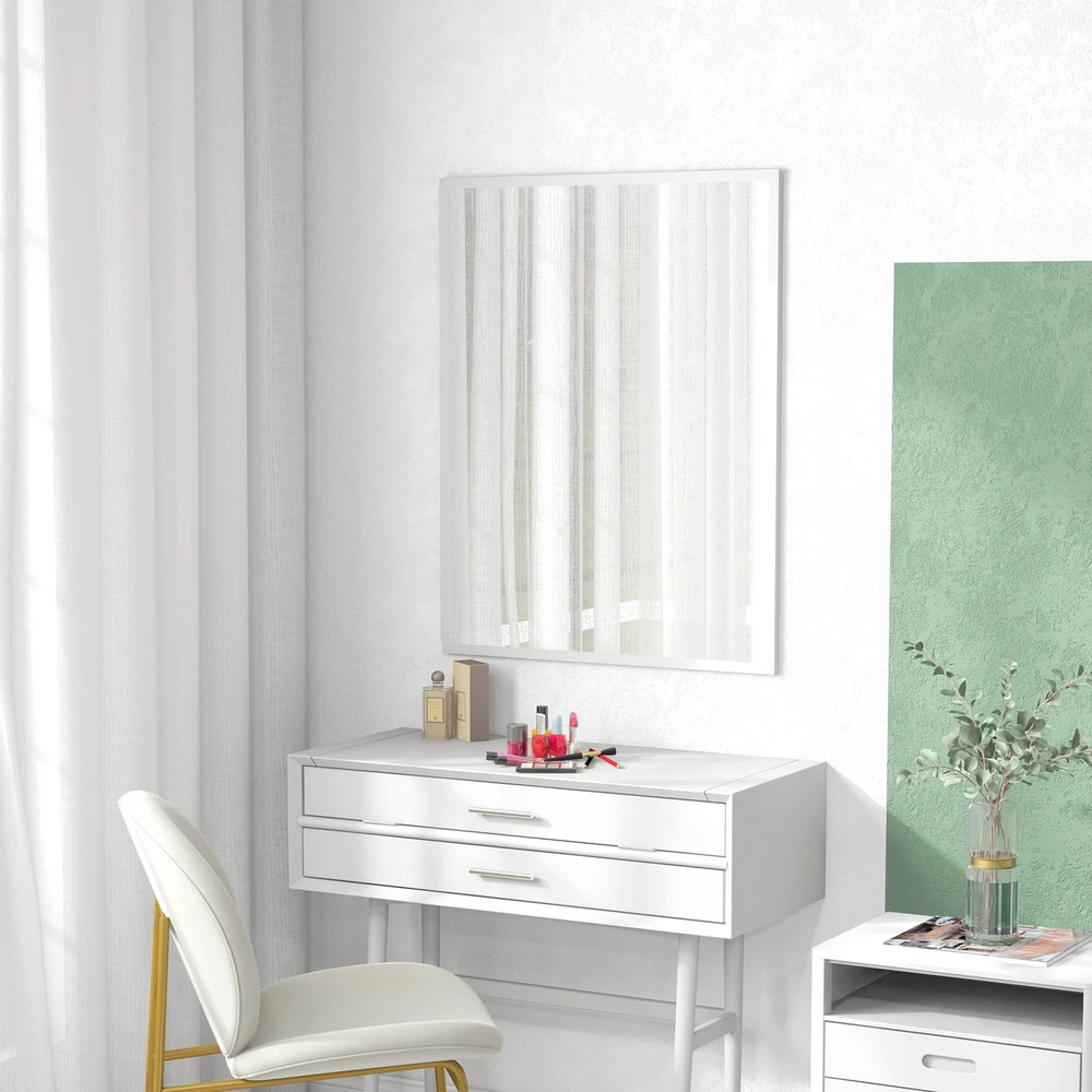 Sieninis veidrodis su MDF rėmu, baltas, 70 × 90 cm