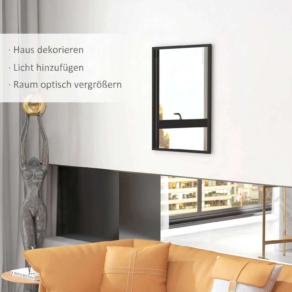 Sieninis veidrodis su MDF rėmu, juodas, 60 × 80 cm