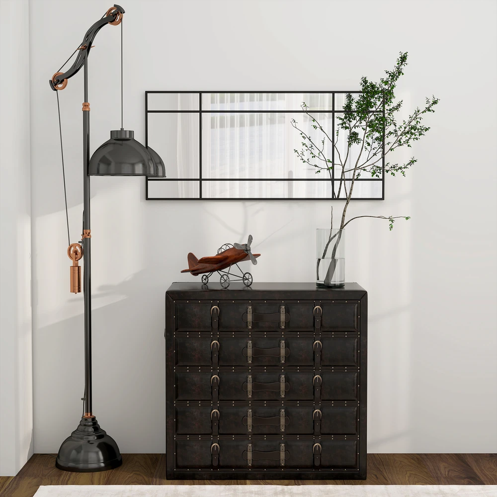 Sieninis veidrodis su metaliniu rėmu, juodas, 50 x 2 x 110 cm