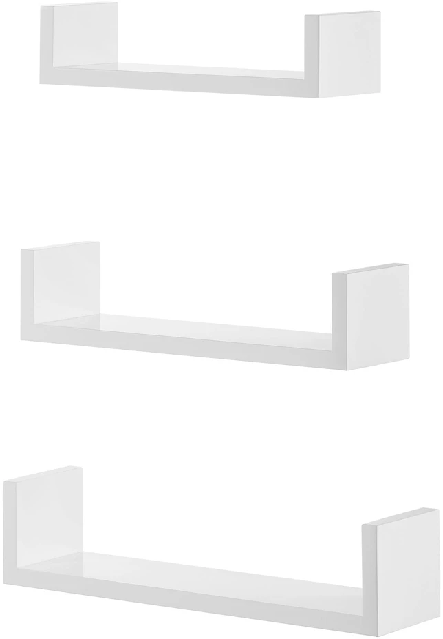 Leobert Sieninių lentynų rinkinys, blizgi balta, 30/35/40 × 10 × 7/8/9 cm, 3 vnt.