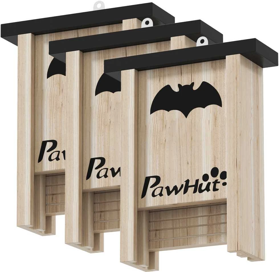 PawHut šikšnosparnių namelių rinkinys (3 vnt.), šikšnosparnių namelis, inkilas šikšnosparniams, pakabinama dėžutė šikšnosparniams sodams, vaismedžių sodams, ūkiams, eglės mediena, 18 x 6 x 22,5 cm, natūrali