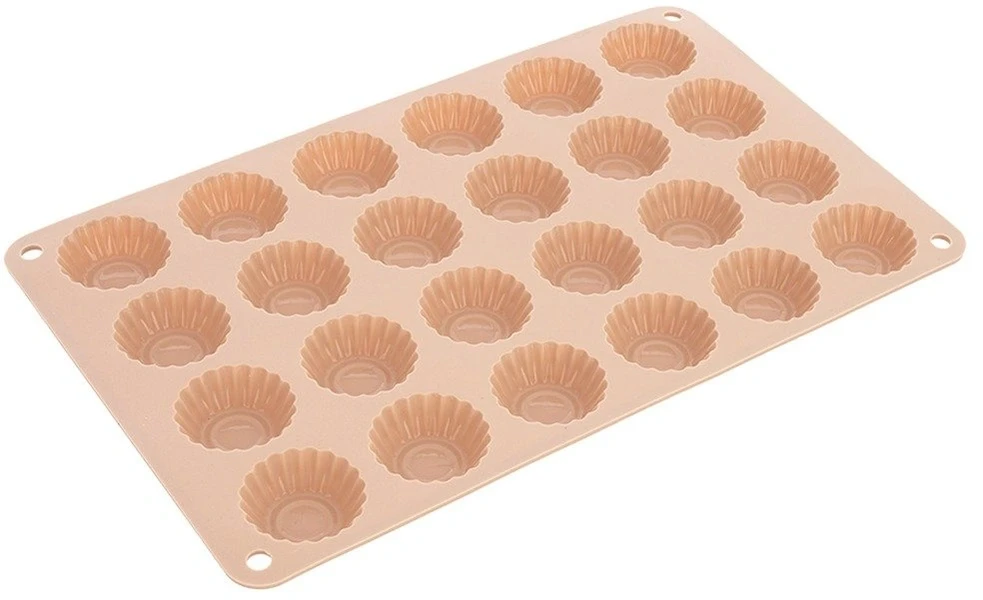 Silikoninė kepimo forma 24 mini keksiukams, smėlio spalvos, 27,5 × 17 × 1,3 cm