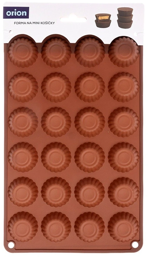 Silikoninė kepimo forma 24 mini keksiukams, ruda, 27,5 × 17 × 1,3 cm