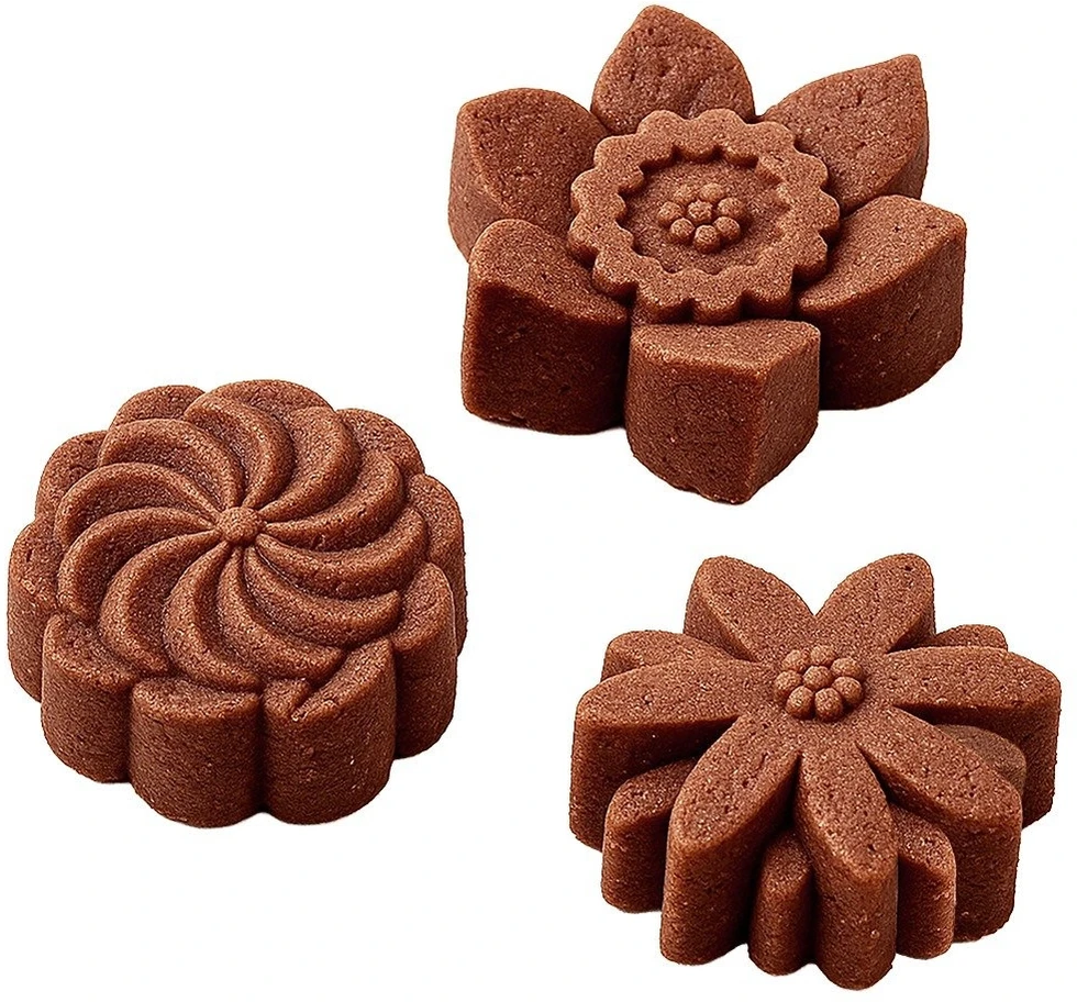 Silikoninė kepimo forma 6 keksiukams, gėlių formos, smėlio spalvos, 27 × 16 × 3 cm