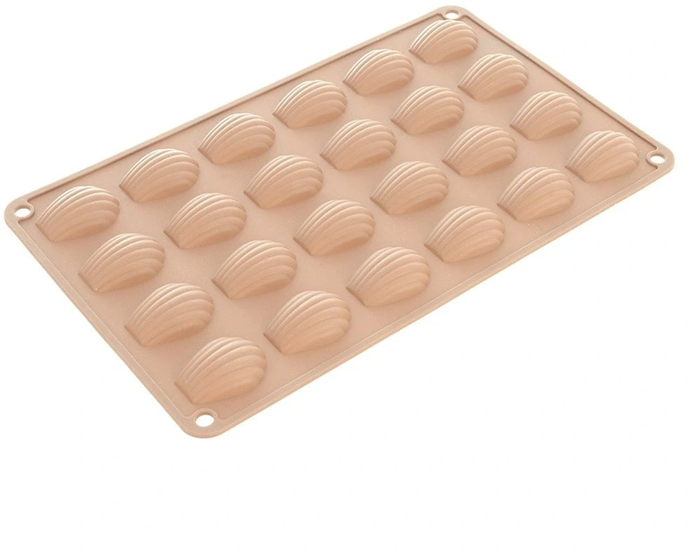 Silikoninė kepimo forma su 24 kriauklelių formos ertmėmis, smėlio spalvos, 27,5 × 17 × 1 cm