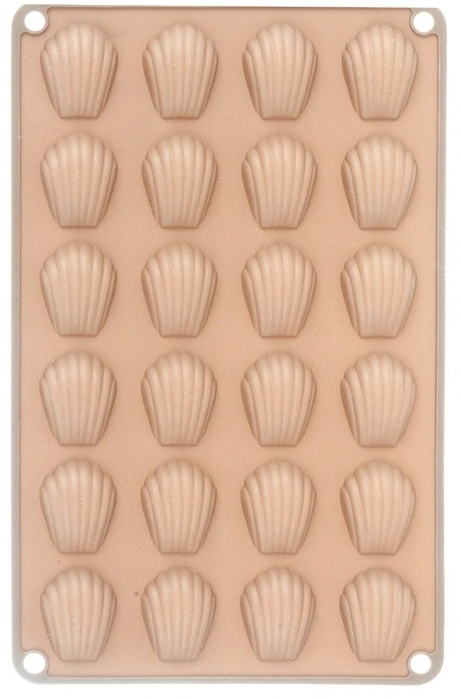 Silikoninė kepimo forma su 24 kriauklelių formos ertmėmis, smėlio spalvos, 27,5 × 17 × 1 cm