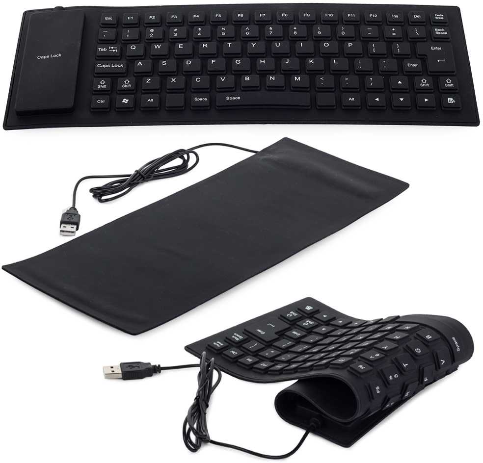 Silikoninė USB klaviatūra, juoda, 35,5x13,5 cm