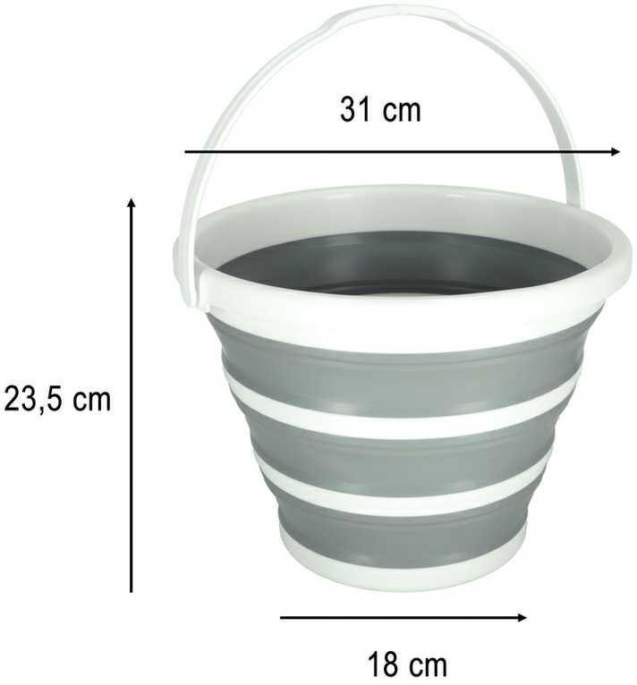 Silikoninis sulankstomas kibiras 10L dryžuotas pilkas