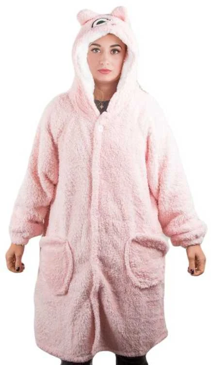 Šiltas oversize XL pledas su gobtuvu, rožinė