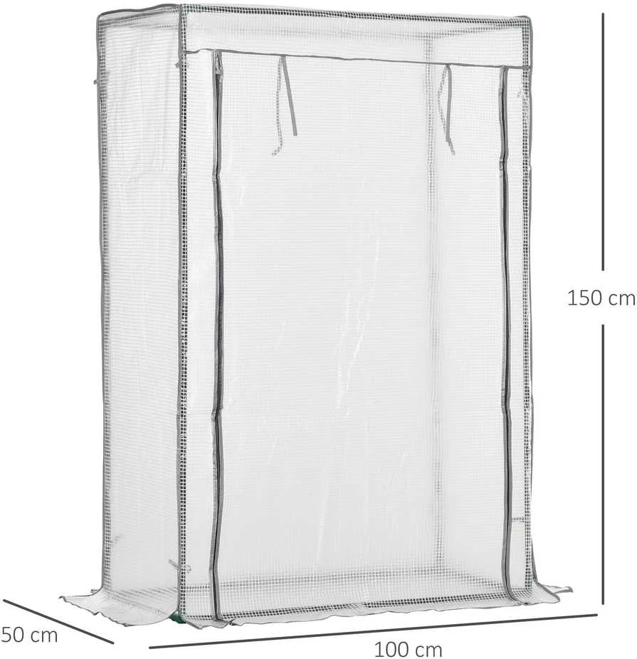 Outsunny šiltnamis su PE tinklelio plėvele, durimis, žiemai atsparus plieno plėvelinis šiltnamis, šiltnamis balkonui, sodui, pomidorų namelis 101 x 50 x 150 cm, šiltnamis pomidorams, daržovėms, gėlėms, baltas