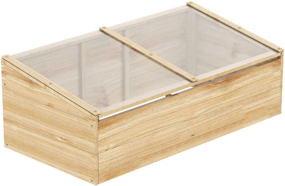 Outsunny medinis daigyklos rėmas, šiltnamis ir sodo lysvė, 100x50x35 cm, natūralus, eglė, polikarbonato plokštė