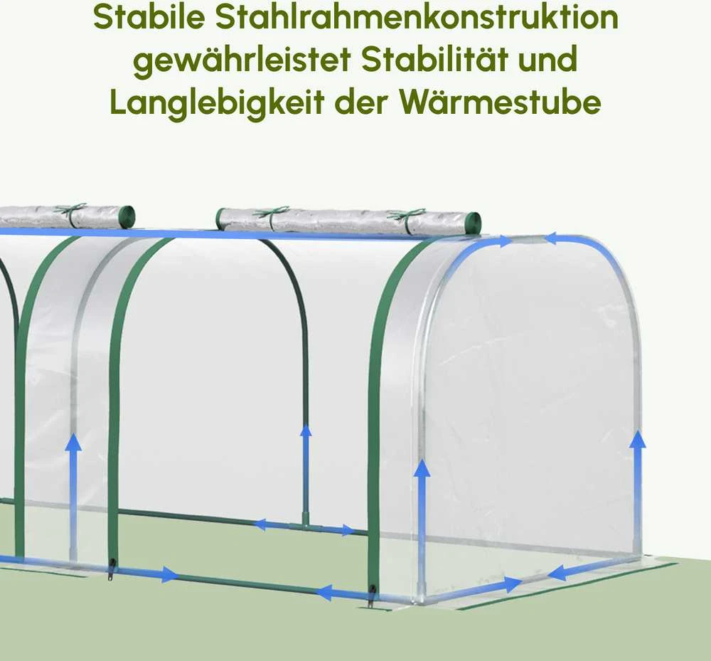 Outsunny plėvelinis šiltnamis, šiltnamis, šiltadaržis su durimis, daigykla, augalų namelis, augalų auginimui, plėvelė, plienas, skaidrus, 295 x 100 x 80 cm