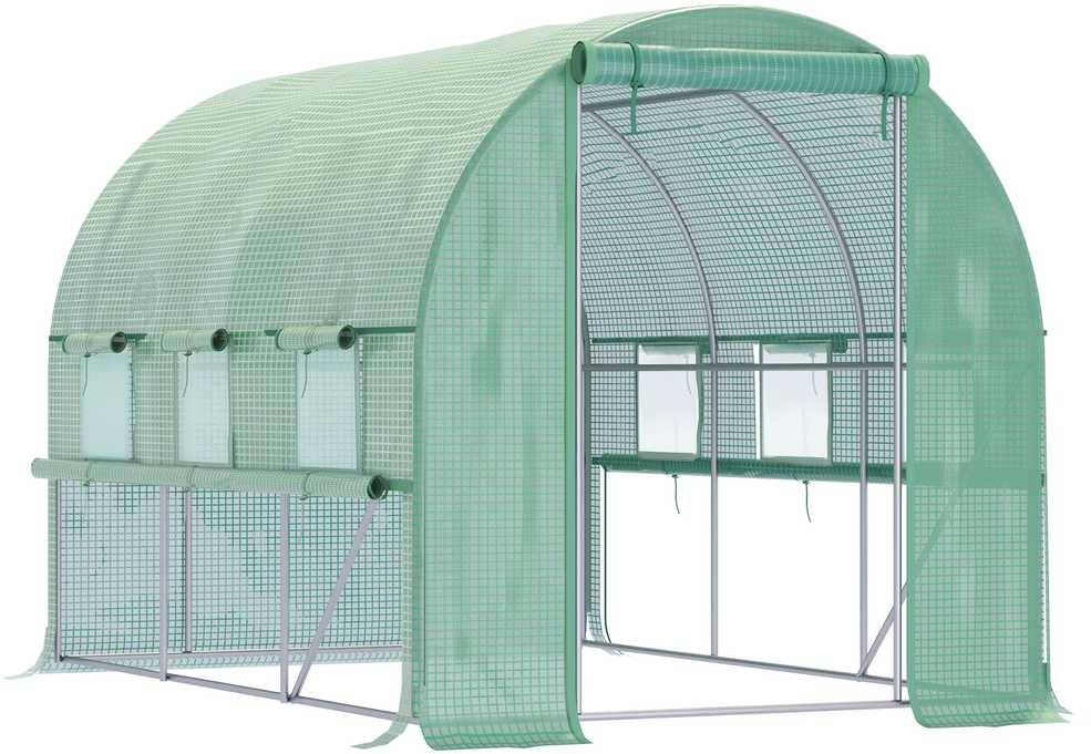 Outsunny plėvelinis šiltnamis 2,95x2x2 m, tunelinis, įeinamas, 6 langai, UV apsauga, žalias