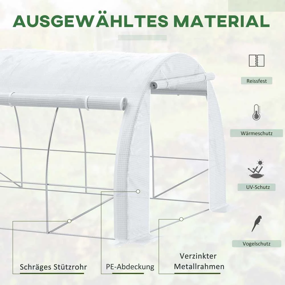 Outsunny plėvelinis šiltnamis su apsauga nuo UV spindulių, 3,97 x 3,02 x 2 m, pomidorų šiltnamis su šoninėmis durimis, vėjui atsparus tunelinis šiltnamis, plieno, baltas