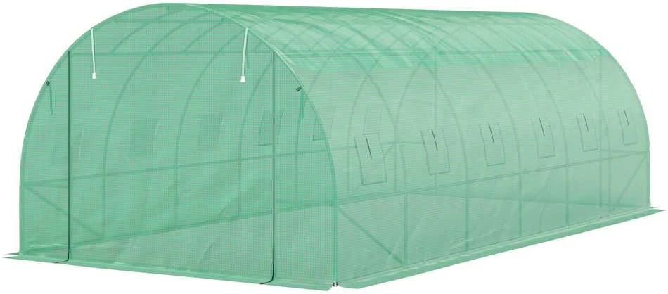Outsunny šiltnamis, apie 6 x 3 x 2 m, plėvelinis šiltnamis su 12 langų, roletinėmis durimis, pakeliamais šonais, UV spinduliams atsparus tunelinis šiltnamis, žiemojantis pomidorų šiltnamis su žemės inkaras, žalias