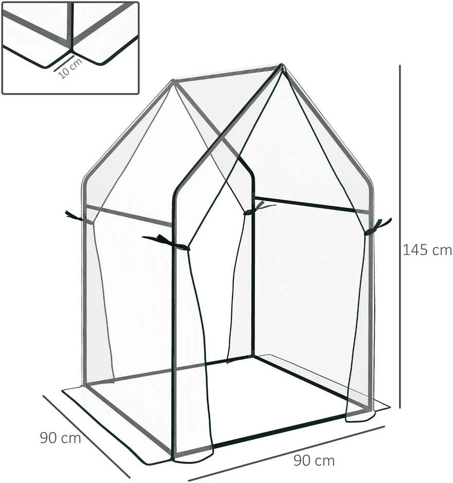 Outsunny plėvelinis šiltnamis, šiltnamis, šiltadaržis su dvigubomis durimis, vėjui atsparus pomidorų namelis, augalų namelis sodui, PE, skaidrus, 90 x 90 x 145 cm