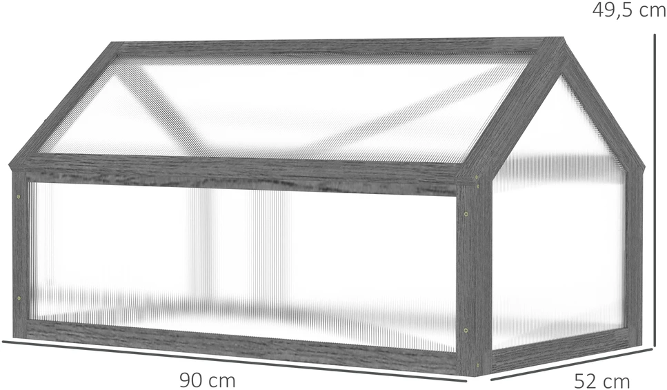 Outsunny medinis šiltadaržis, mini šiltnamis 90 x 52 x 49,5 cm, šiltnamis su danga, šviesai laidus daigynas, žiemai atspari pakelta lysvė sodui, balkonui, pilkas