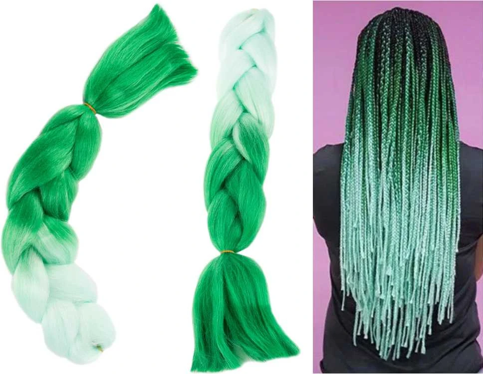 Sintetiniai plaukai kasoms ombre žali 60 cm