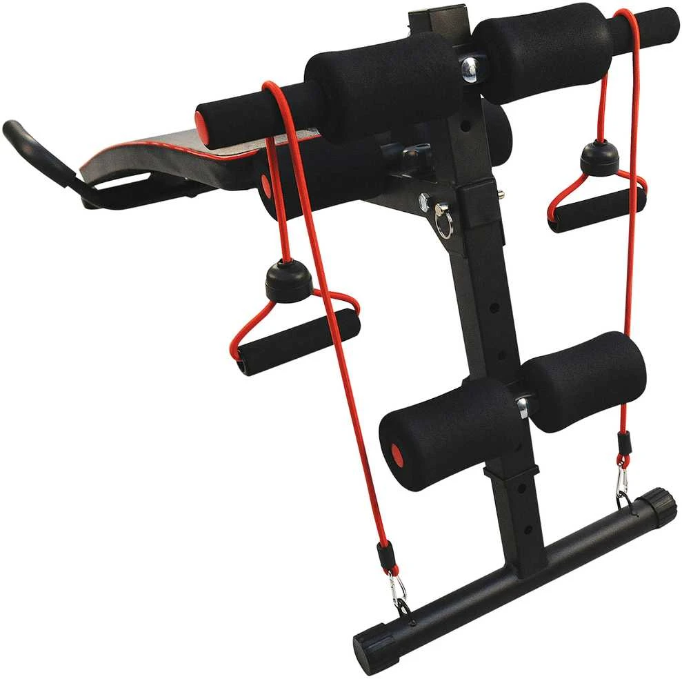 HOMCOM pilvo preso treniruoklis, treniruočių suoliukas, atsispaudimų suoliukas su pasipriešinimo gumomis, reguliuojamas, iki 120 kg, 37,5x55,5x50-68 cm