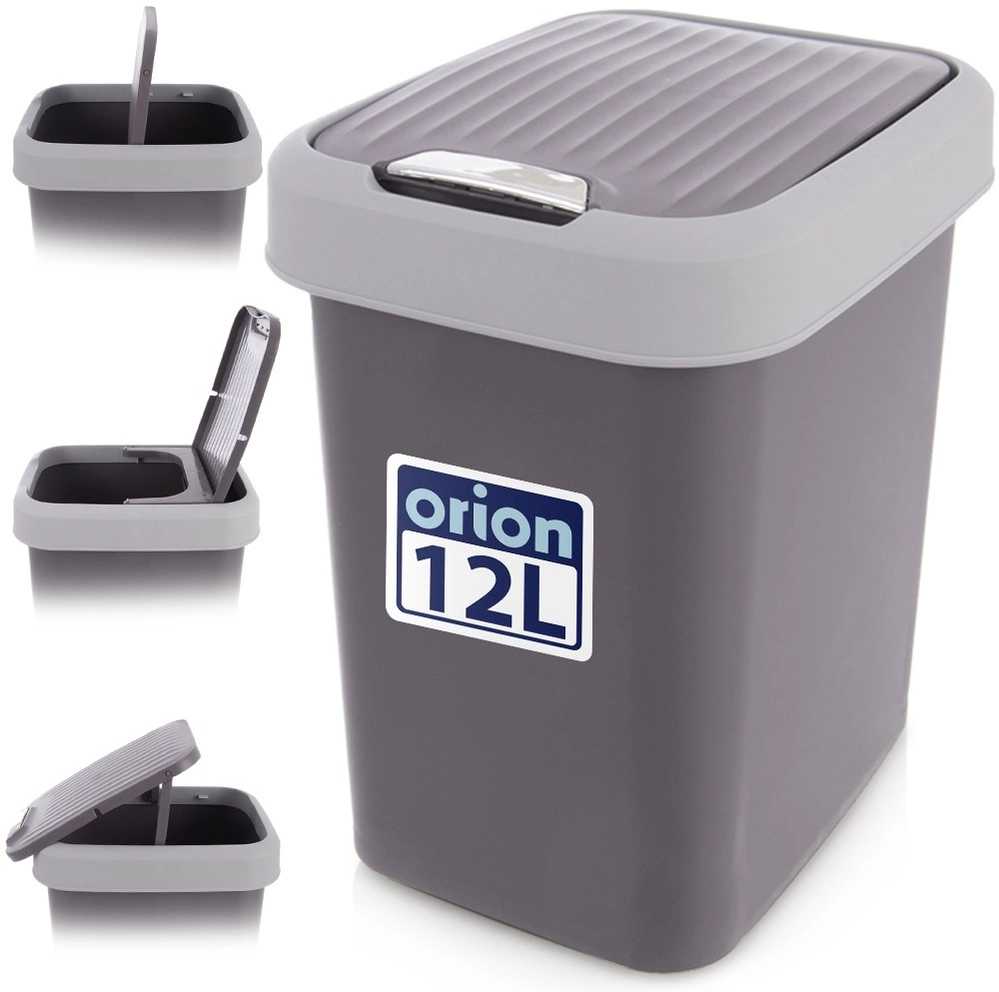 Amer Box Orion Plastikinė šiukšliadėžė 12 l - Pakeliamas dangtis - Pilka