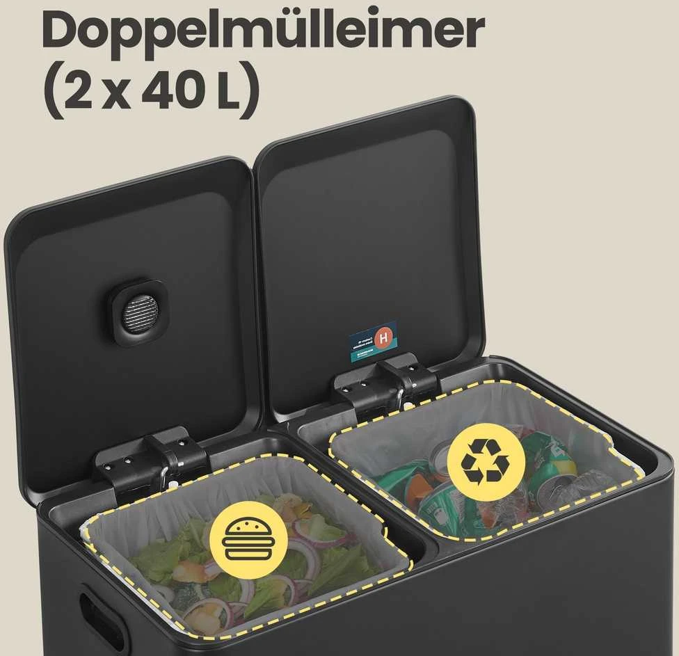 Songmics Šiukšliadėžė 2 x 30 l