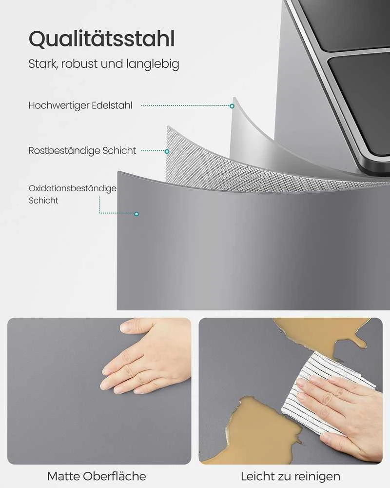 Songmics Šiukšliadėžė 2 x 30 l pilka