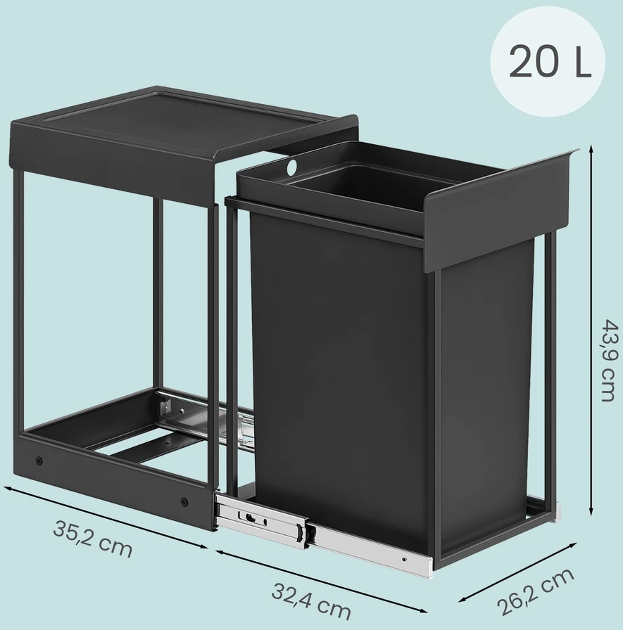 Songmics Šiukšliadėžė 20 l juoda