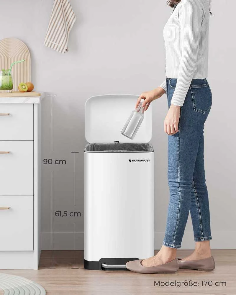 Songmics Atliekų dėžė 30 L balta