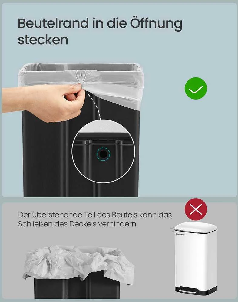 Songmics Atliekų dėžė 30 L balta