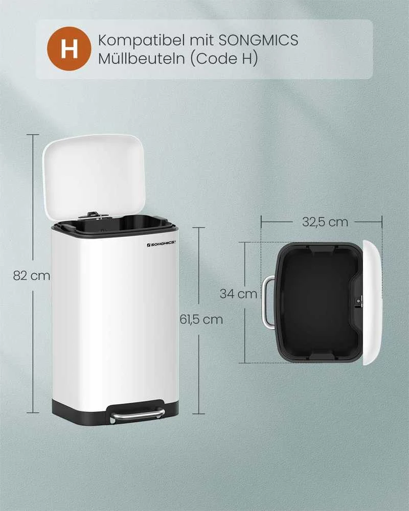 Songmics Atliekų dėžė 30 L balta