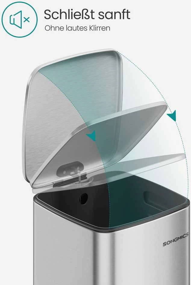 Songmics 30 litrų talpos plieninė šiukšliadėžė metallic sidabrinis