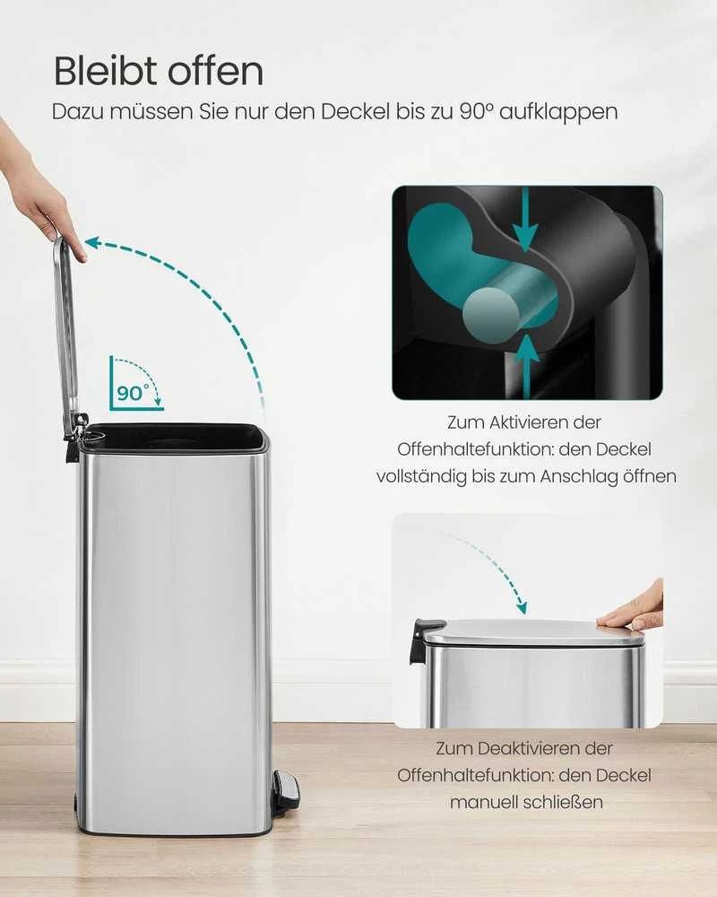 Songmics 30 litrų talpos plieninė šiukšliadėžė metallic sidabrinis