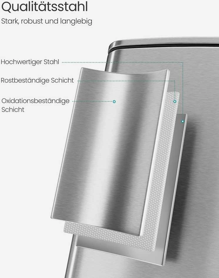 Songmics 30 litrų talpos plieninė šiukšliadėžė metallic sidabrinis
