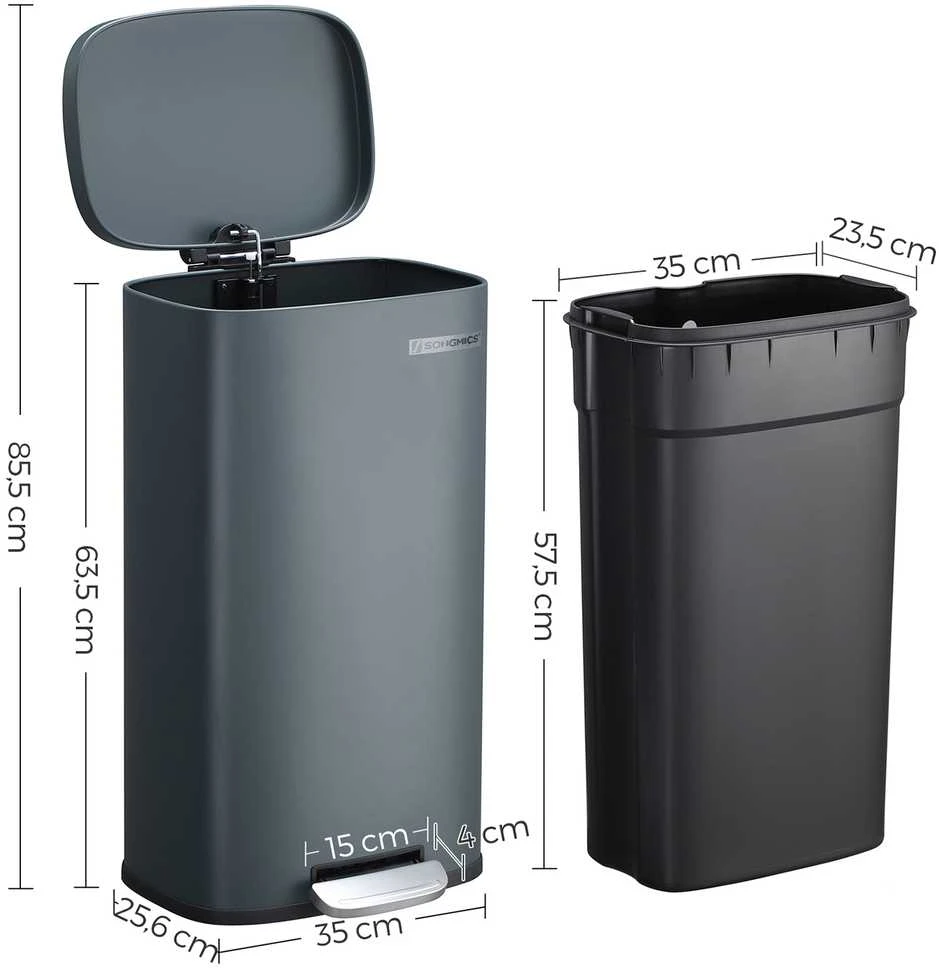 Songmics Atliekų dėžė 30 L Dūmų pilka