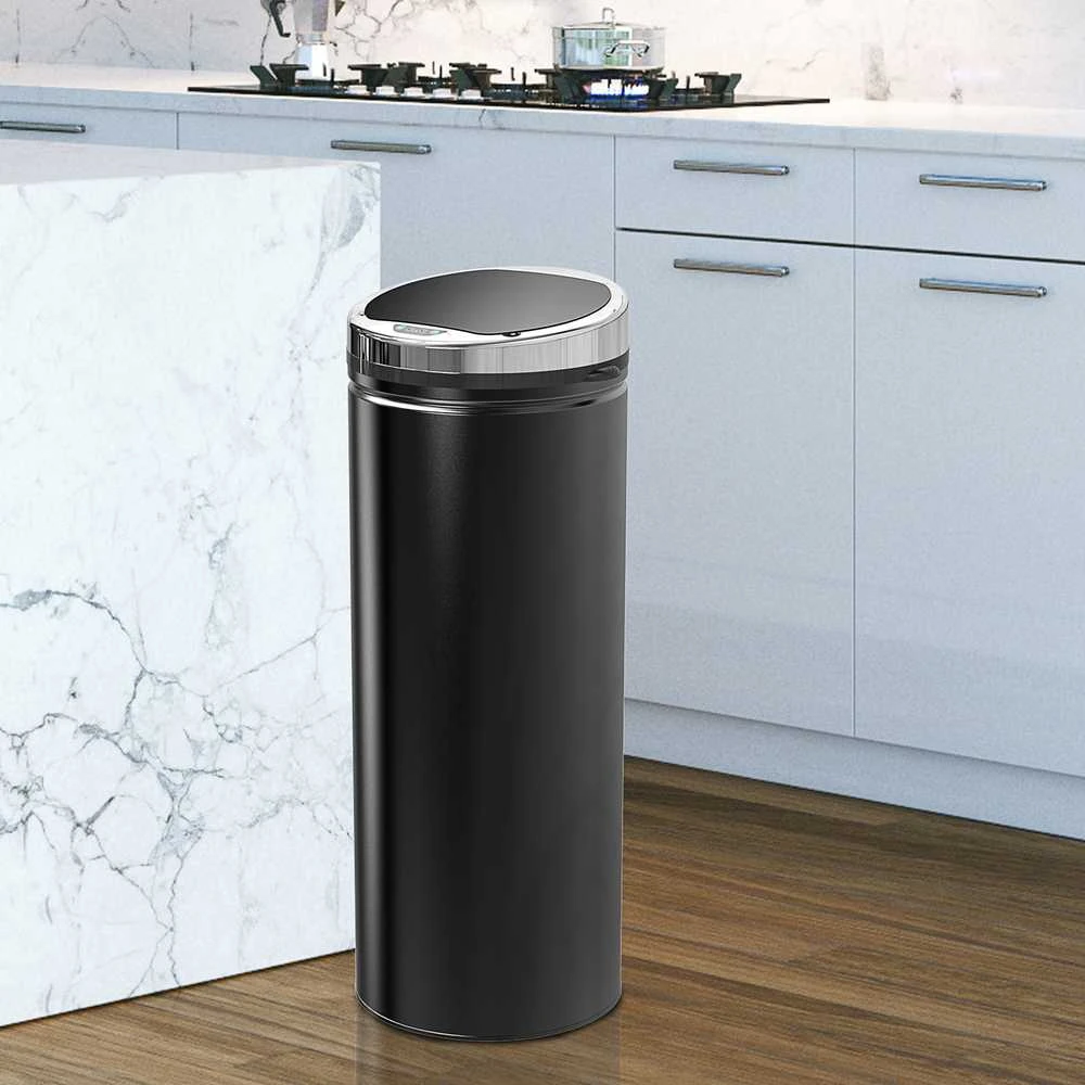 HOMCOM 50L sensorinė šiukšliadėžė, automatinė atliekų dėžė, nerūdijančio plieno virtuvinė šiukšliadėžė, infraraudonųjų spindulių jutiklis, juoda, nerūdijantis plienas