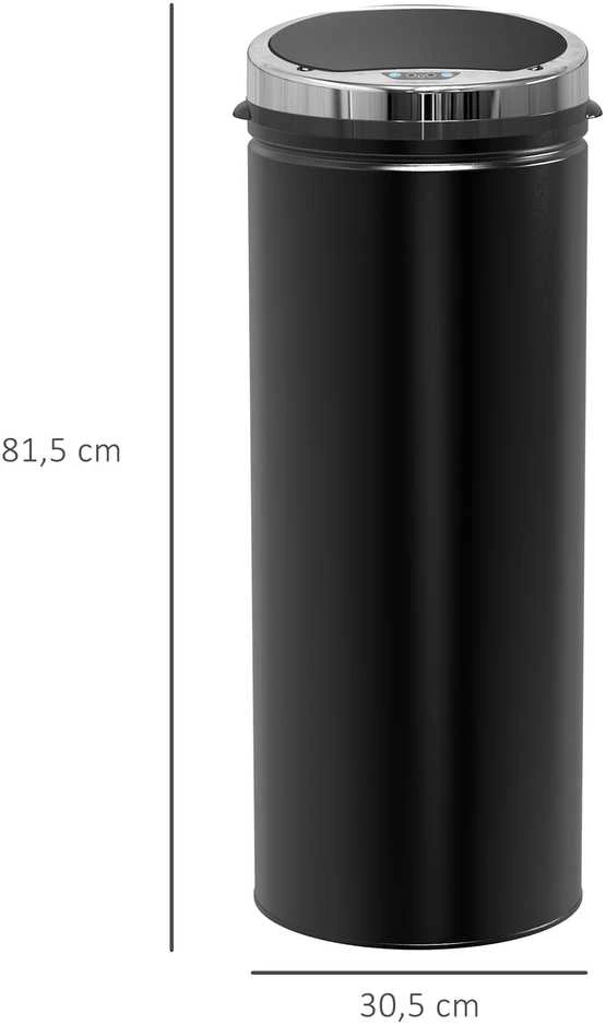 HOMCOM 50L sensorinė šiukšliadėžė, automatinė atliekų dėžė, nerūdijančio plieno virtuvinė šiukšliadėžė, infraraudonųjų spindulių jutiklis, juoda, nerūdijantis plienas