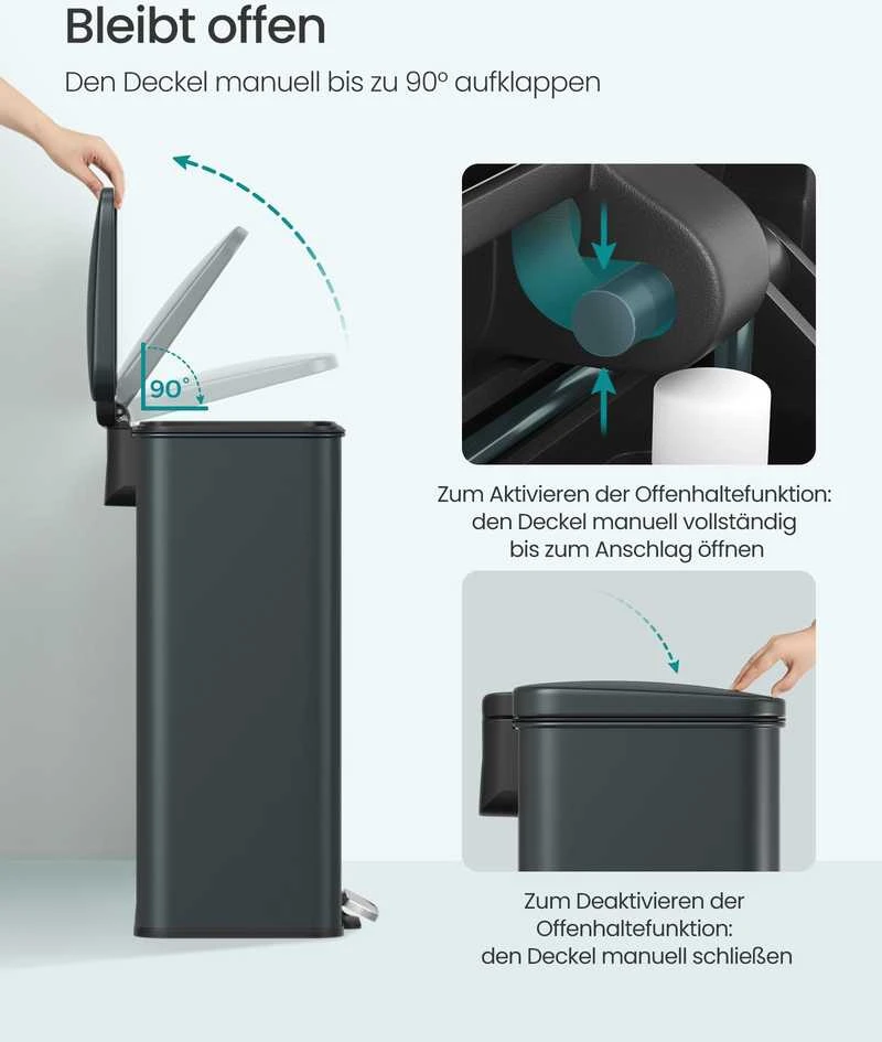 Songmics Šiukšliadėžė 40 l antracito spalvos