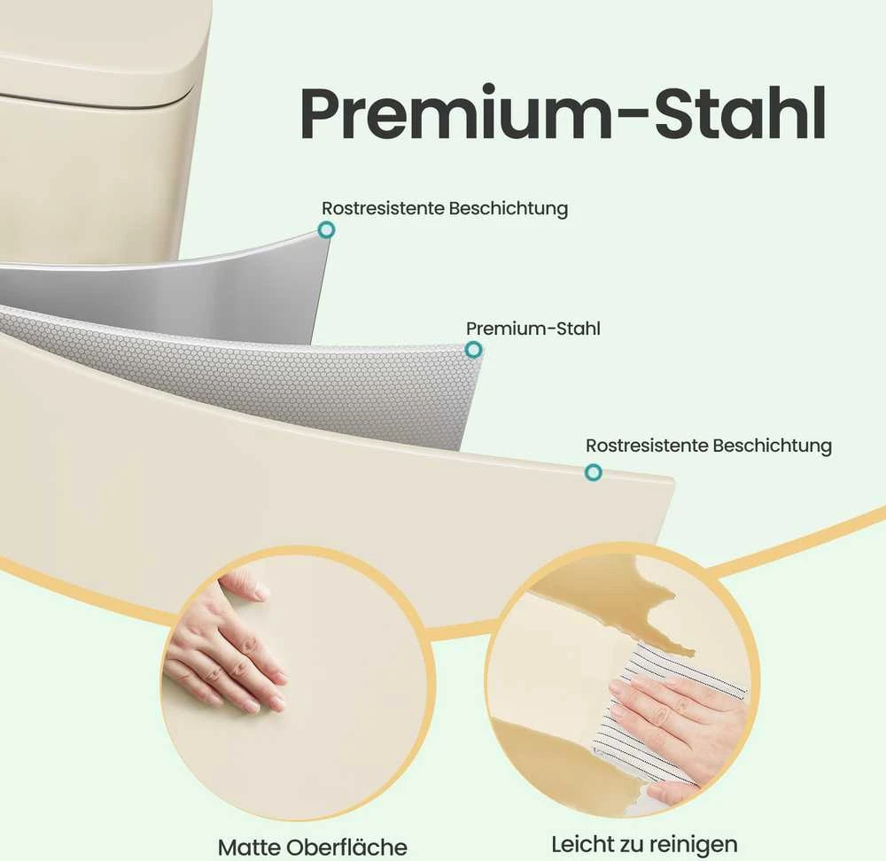 Songmics Šiukšliadėžė 40 l plieno smėlio spalvos