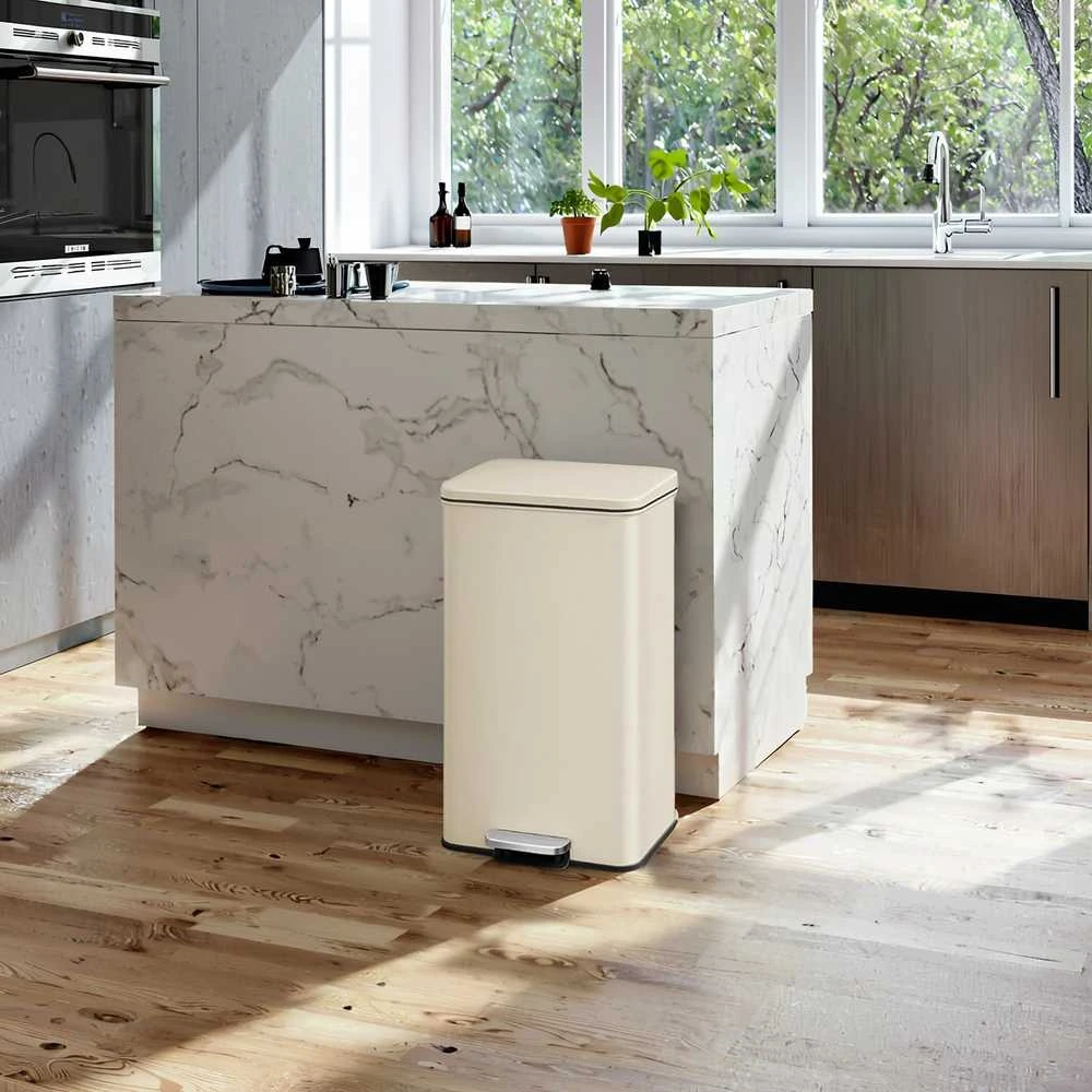 Songmics Šiukšliadėžė 40 l plieno smėlio spalvos