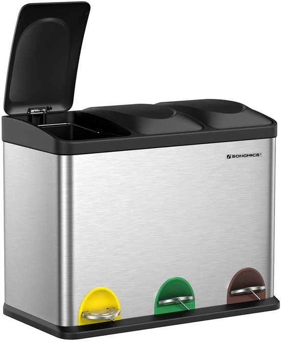 Songmics Didelis 45 litrų talpos atliekų separatorius (3 x 15 l)