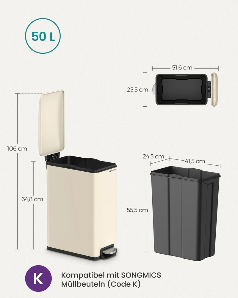 Songmics Šiukšliadėžė 50 l