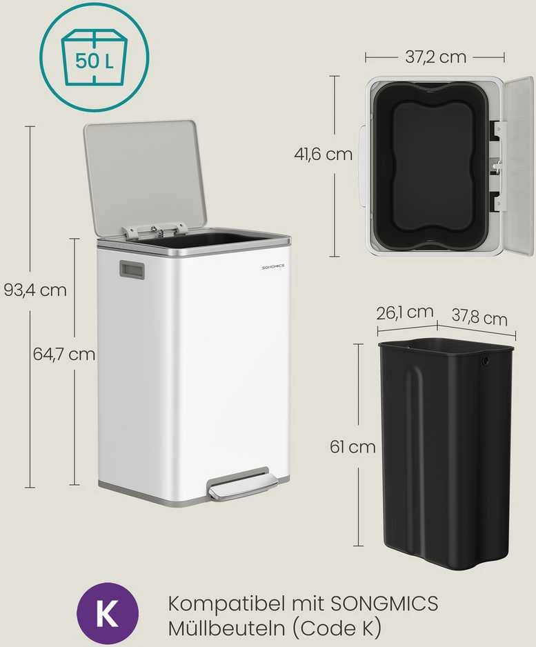 Songmics Šiukšliadėžė 50 l