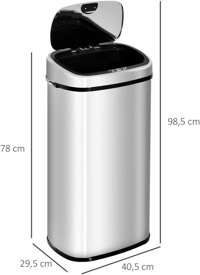 HOMCOM automatinė šiukšliadėžė su jutikliu, virtuvinė, nerūdijantis plienas, sidabrinė, 68 l