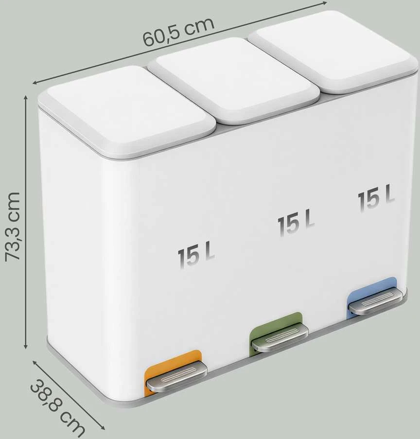 Songmics Šiukšliadėžė balta 3 x 15 l