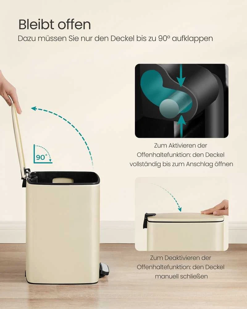Songmics Šiukšliadėžė iš plieno 20 l smėlio spalvos