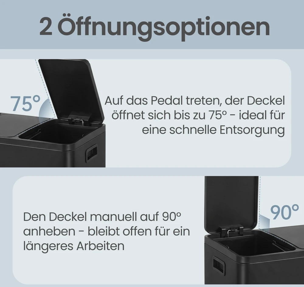 Songmics Šiukšliadėžė juoda 2 x 15 l