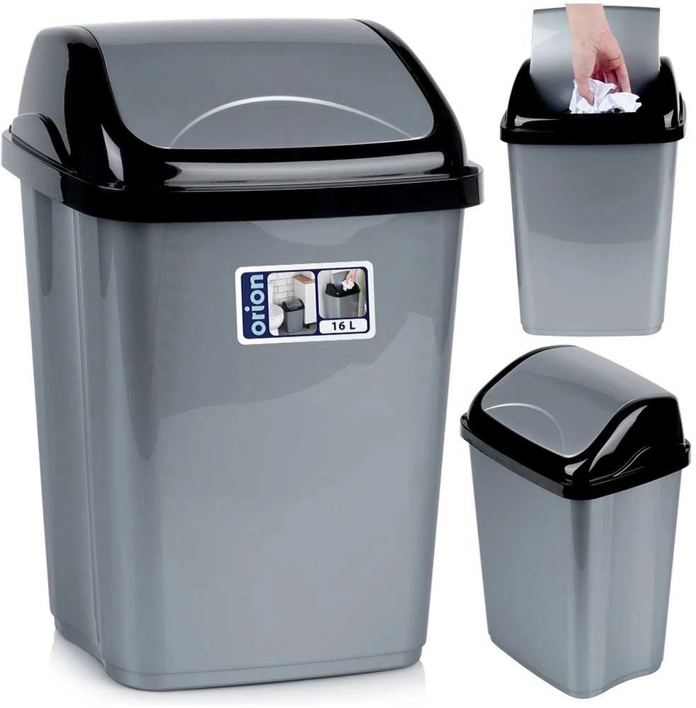 Šiukšlių dėžė plastikinė 16 l pilka su pakeliamu dangčiu